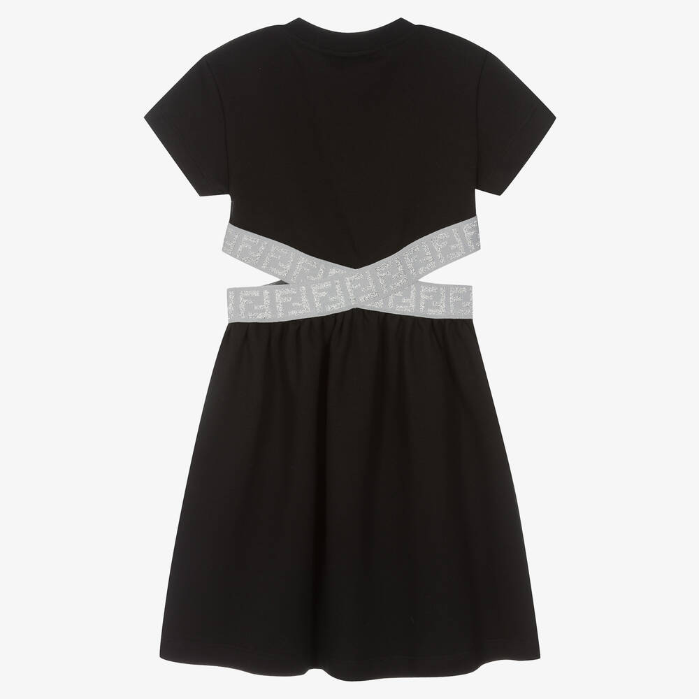 Fendi-Girls Black & Silver FF Cut-Out Dress | Childrensalon