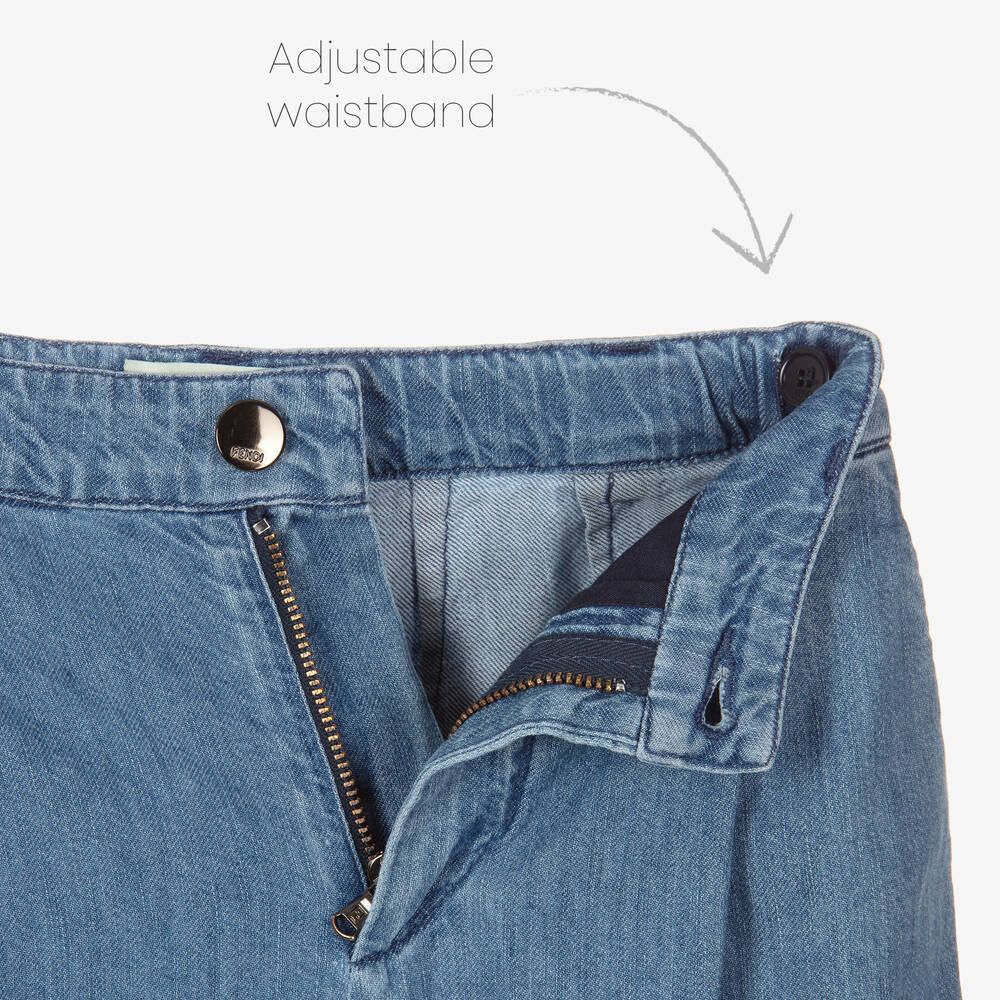Fendi-Girls Blue Denim Wide Leg FF Logo Jeans | Childrensalon
