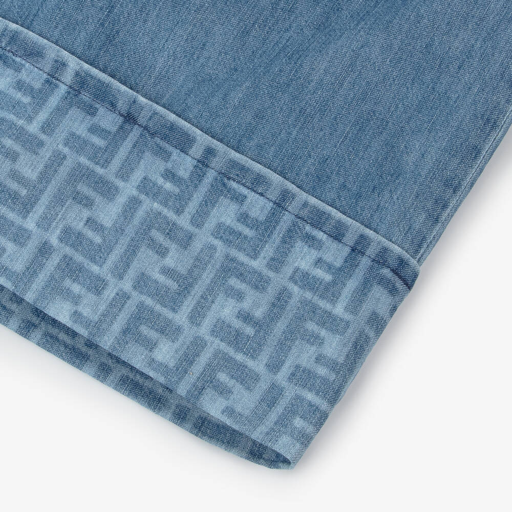 Fendi-Girls Blue Denim Wide Leg FF Logo Jeans | Childrensalon