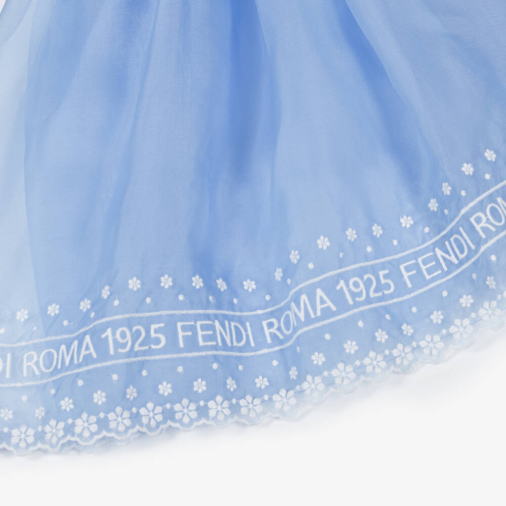 Fendi-فستان حرير أورغانزا لون أزرق للبنات | Childrensalon