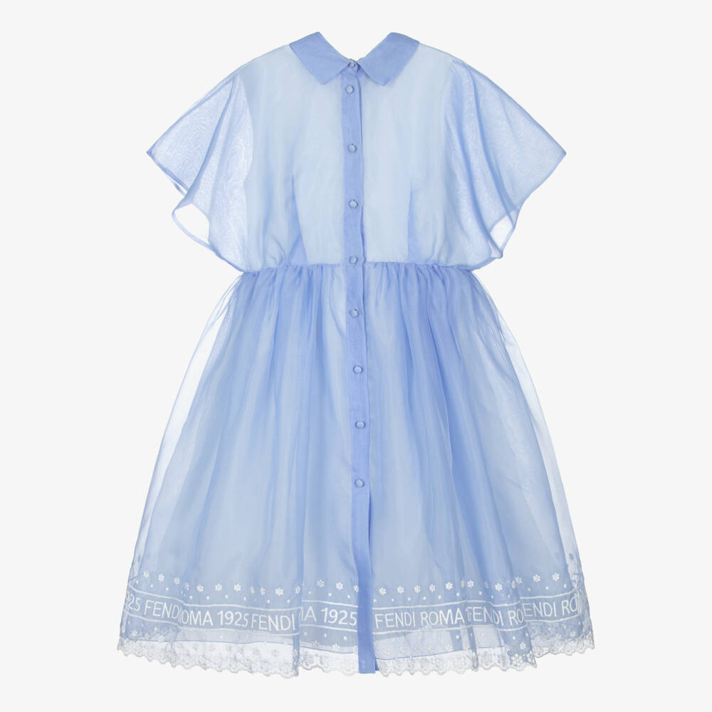 Fendi-فستان حرير أورغانزا لون أزرق للبنات | Childrensalon