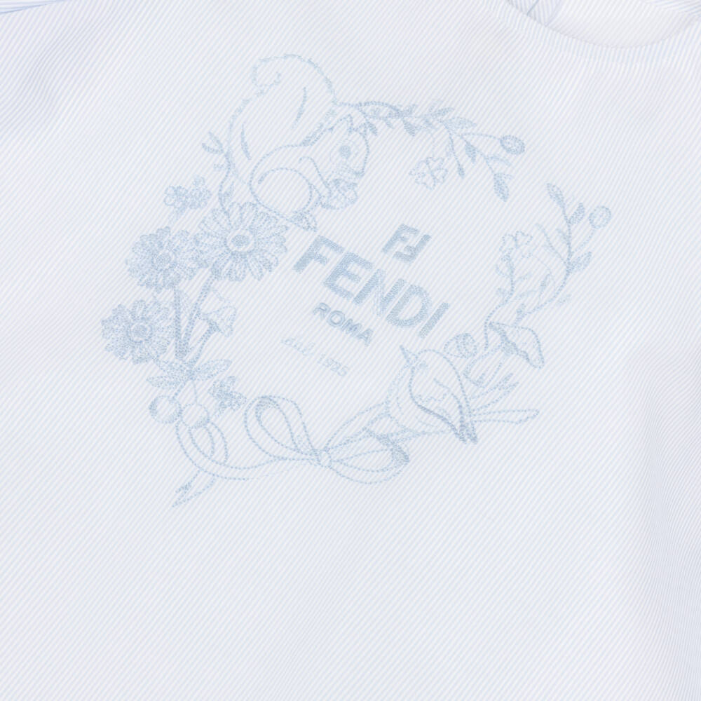 Fendi-Girls Blue Stripe Cotton Blouse | Childrensalon