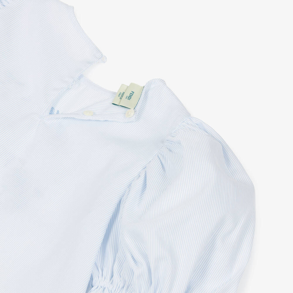 Fendi-Girls Blue Stripe Cotton Blouse | Childrensalon