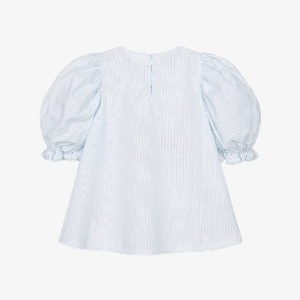 Fendi-Girls Blue Stripe Cotton Blouse | Childrensalon
