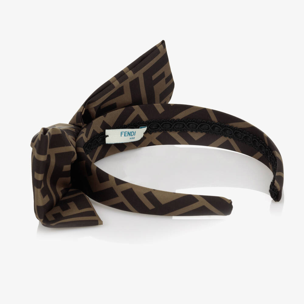 Fendi-Коричневый ободок с бантом FF для девочек | Childrensalon