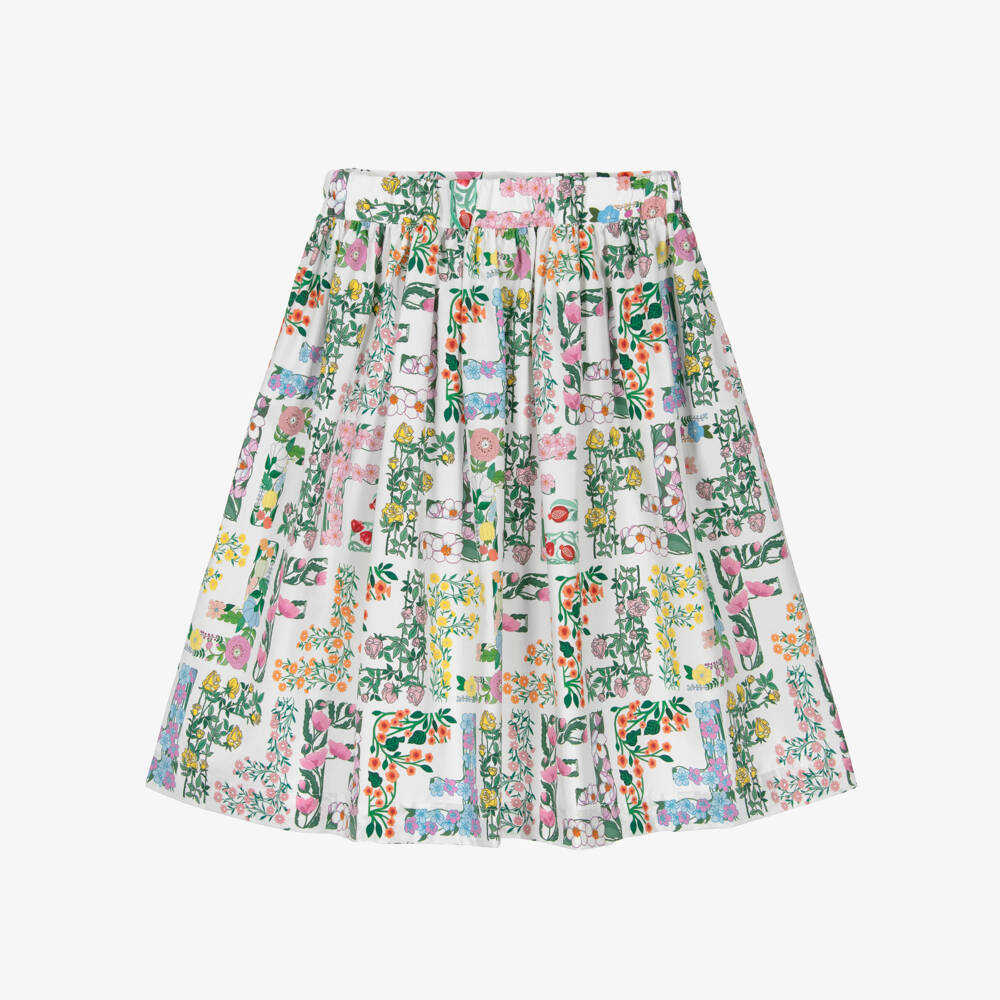 Fendi-Girls FF Floral Logo Printed Cotton Skirt | Childrensalon