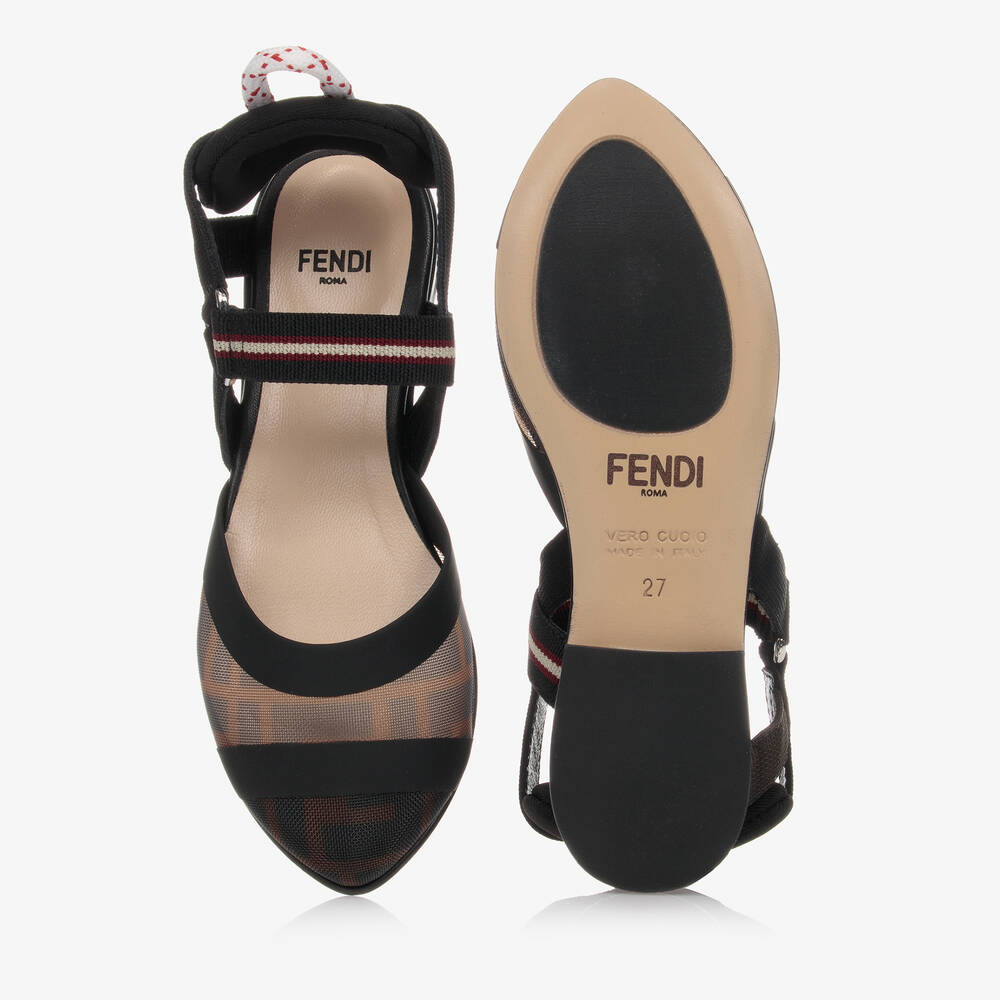 Fendi-حذاء FF شبك لون أسود وبنّي للبنات | Childrensalon