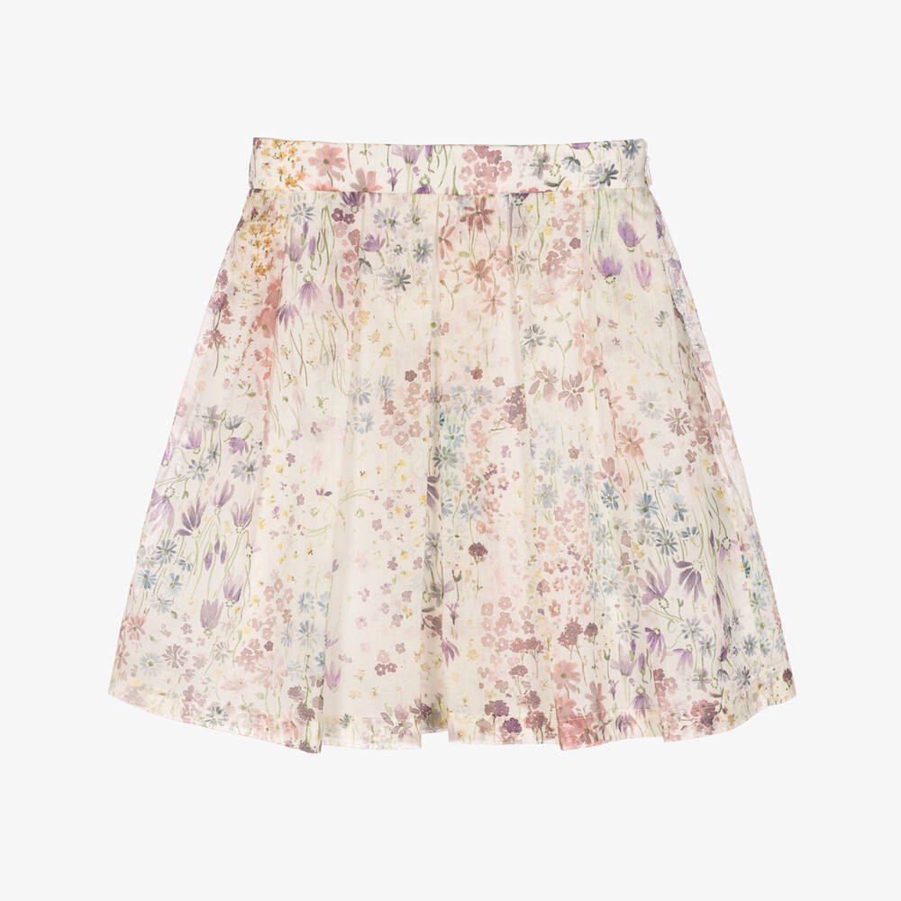 Fendi-Girls Floral Print Cotton Skirt in Pastel Colours | Childrensalon