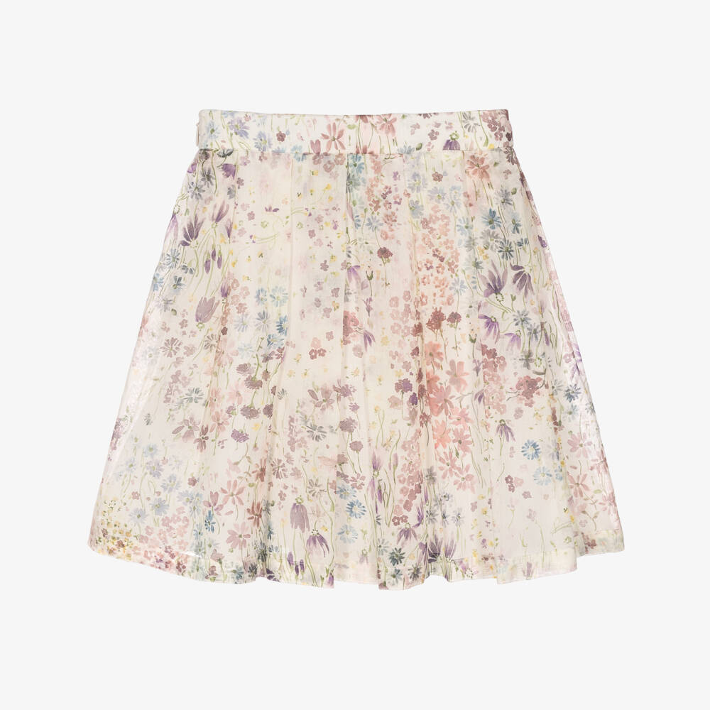 Fendi-Girls Floral Print Cotton Skirt in Pastel Colours | Childrensalon
