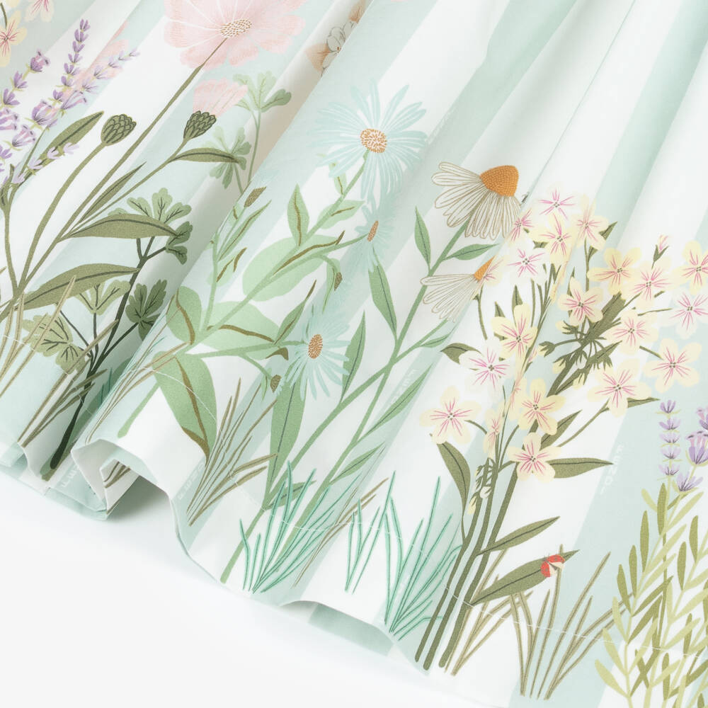 Fendi-Girls Green Stripe & Floral Cotton Shirt Dress | Childrensalon