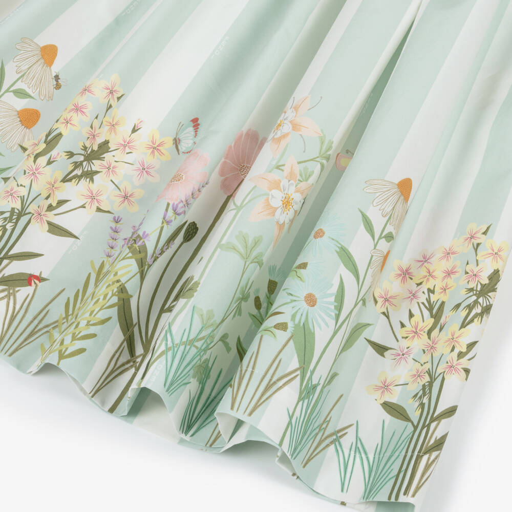 Fendi-Girls Green Stripe & Floral Cotton Skirt | Childrensalon