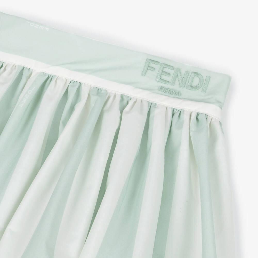 Fendi-Girls Green Stripe & Floral Cotton Skirt | Childrensalon