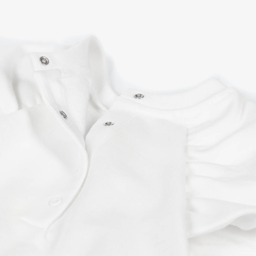 Fendi-Girls Ivory Cotton Dress with Embroidered Pastel Logo | Childrensalon