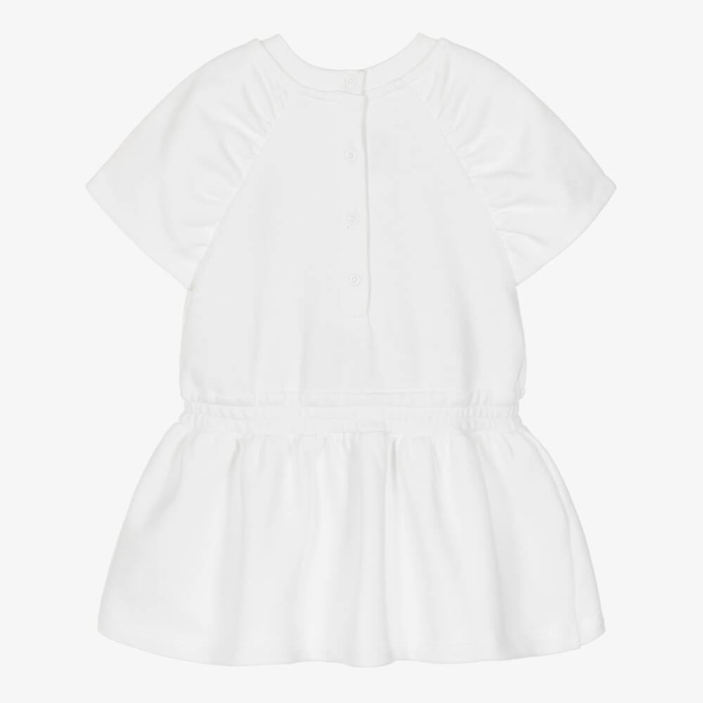 Fendi-Girls Ivory Cotton Dress with Embroidered Pastel Logo | Childrensalon