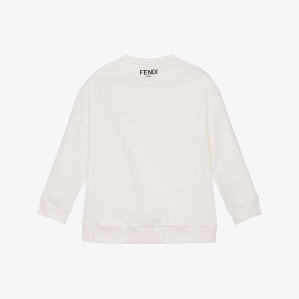 Fendi-Girls Ivory Cotton FF Bow Print Sweatshirt | Childrensalon