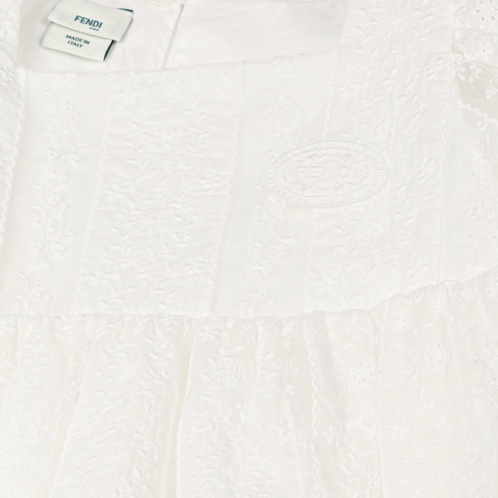 Fendi-فستان قطن مطرز لون عاجي  | Childrensalon