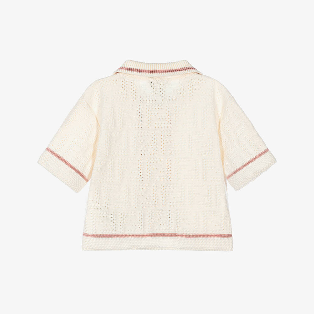 Fendi-Girls Ivory & Pink Cotton Knit Cardigan | Childrensalon