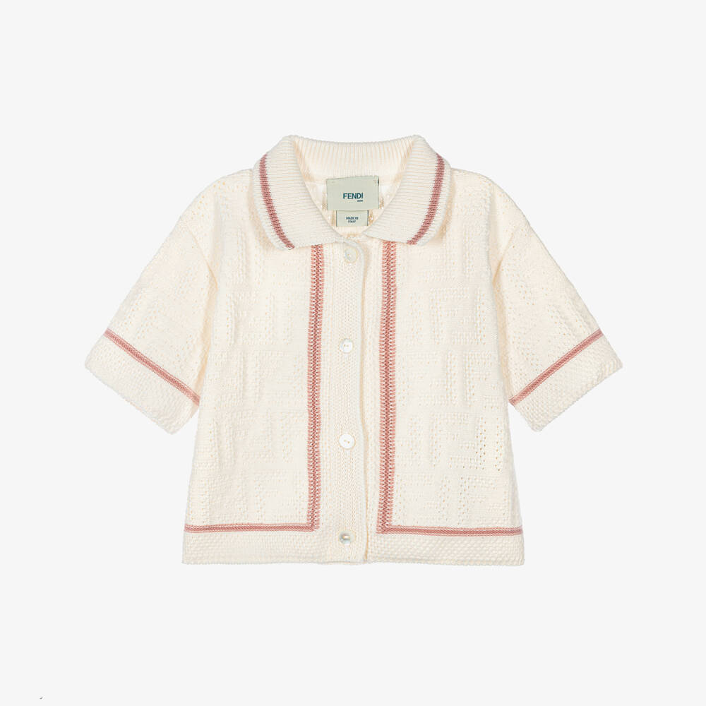 Fendi-Girls Ivory & Pink Cotton Knitted Shirt | Childrensalon
