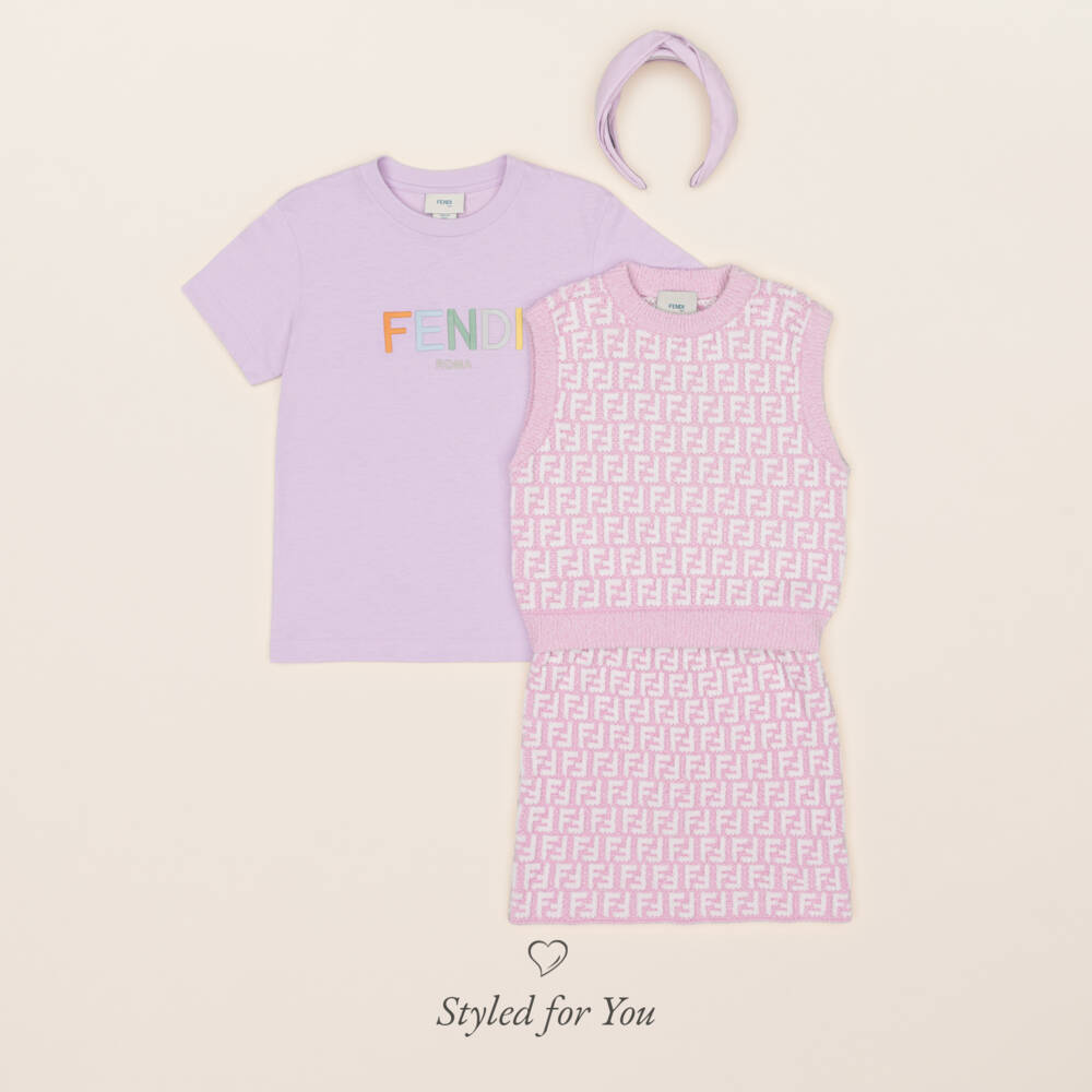 Fendi-طوق شعر مبطن بشعار FF لون بنفسجي ليلاك للبنات | Childrensalon