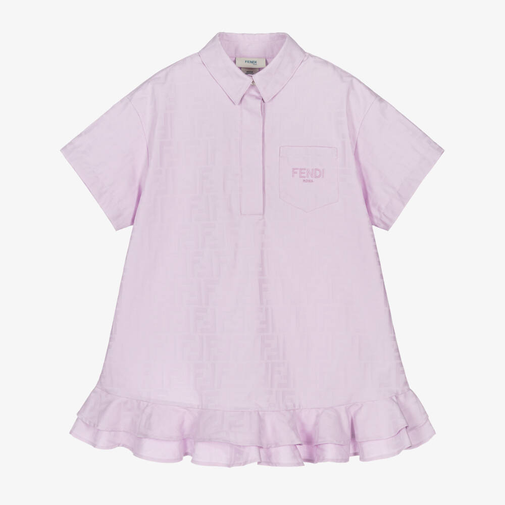 Fendi-Платье-рубашка сиреневое из хлопкового жаккарда FF для девочек | Childrensalon