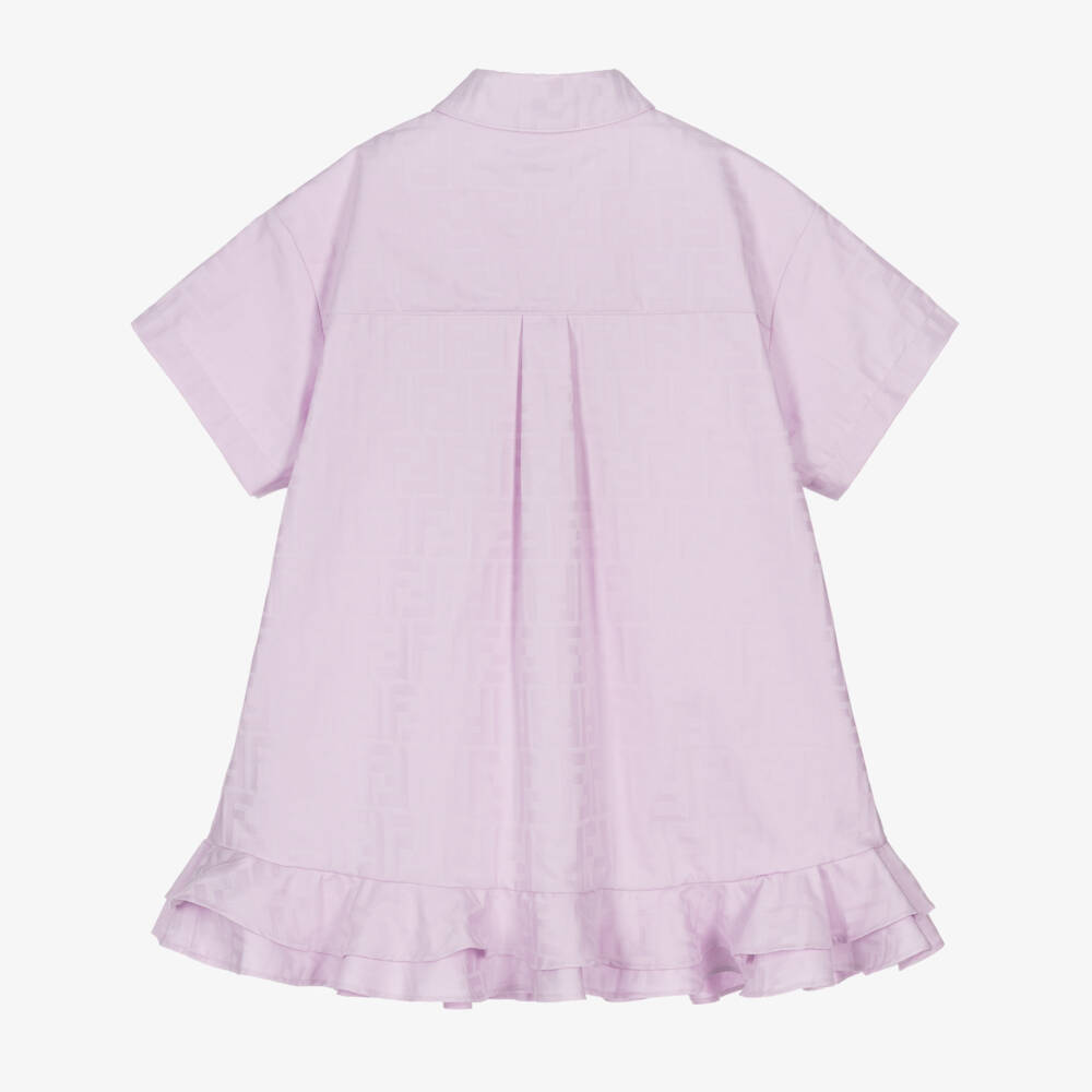 Fendi-Платье-рубашка сиреневое из хлопкового жаккарда FF для девочек | Childrensalon