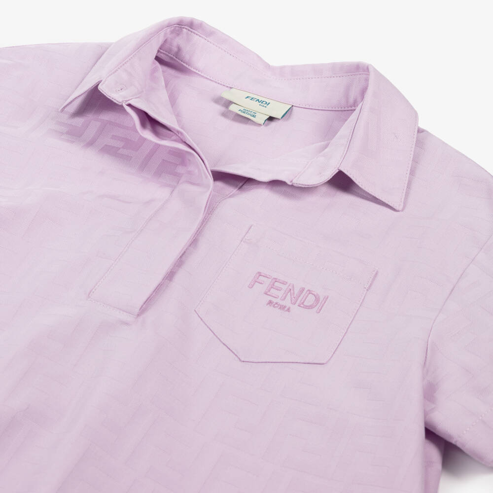 Fendi-Платье-рубашка сиреневое из хлопкового жаккарда FF для девочек | Childrensalon