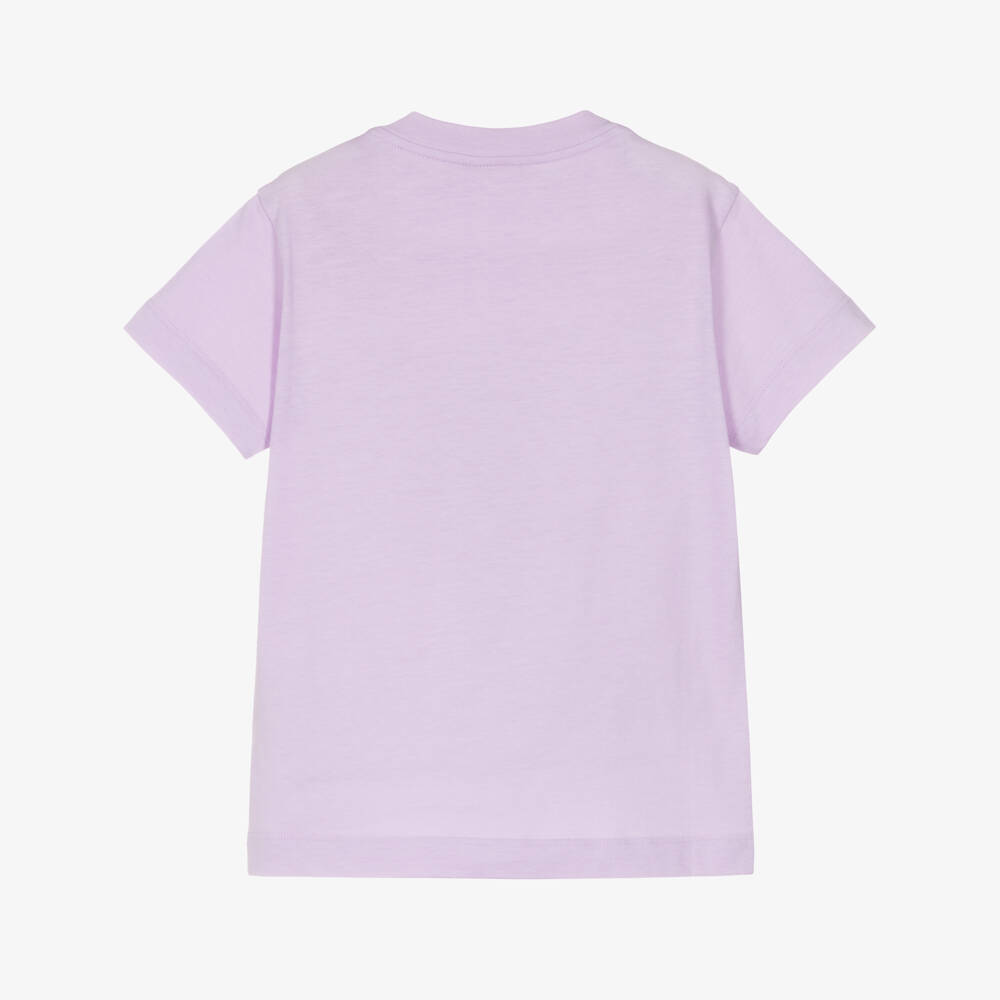Fendi-Girls Lilac Purple Cotton T-Shirt with Colourful Logo | Childrensalon