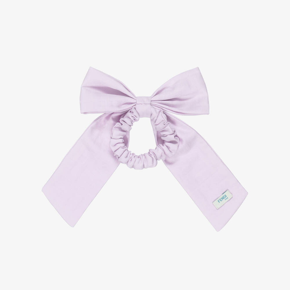 Fendi-ربطة شعر مزينة بفيونكة وشعار FF لون بنفسجي للبنات (14 سم) | Childrensalon