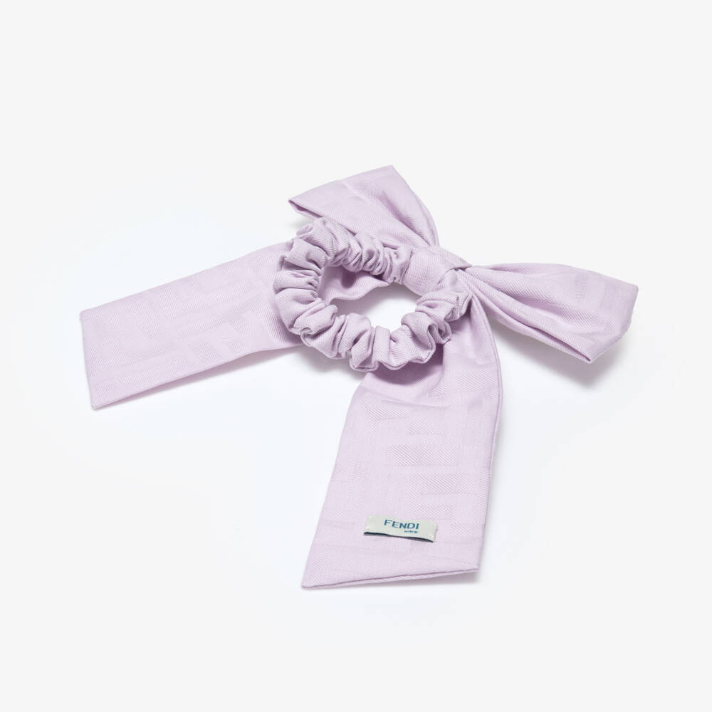 Fendi-ربطة شعر مزينة بفيونكة وشعار FF لون بنفسجي للبنات (14 سم) | Childrensalon