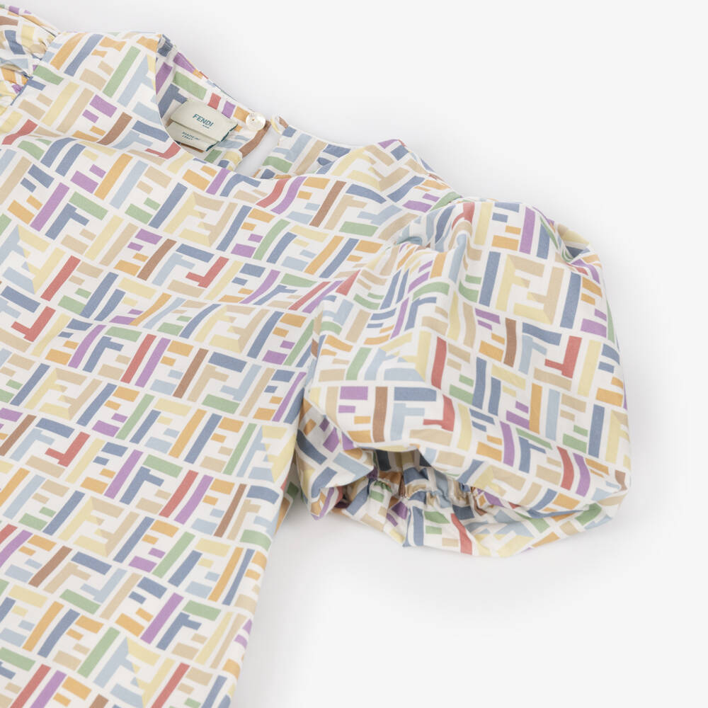 Fendi-Girls Multicolour FF Print Cotton Dress | Childrensalon