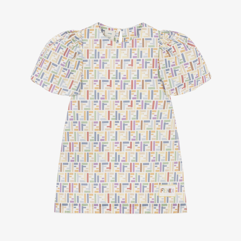 Fendi-Girls Multicolour FF Print Cotton Dress  | Childrensalon