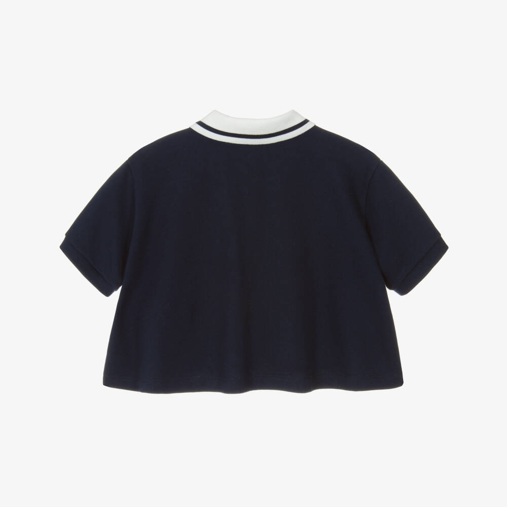 Fendi-Girls Navy Blue Cotton Jersey Logo Polo Shirt | Childrensalon