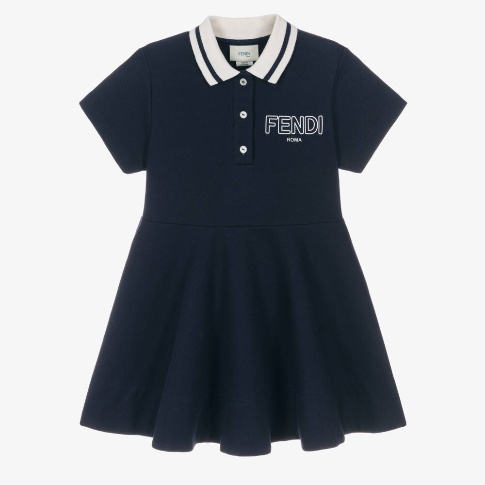 Fendi-Girls Navy Blue Cotton Jersey Polo Dress | Childrensalon