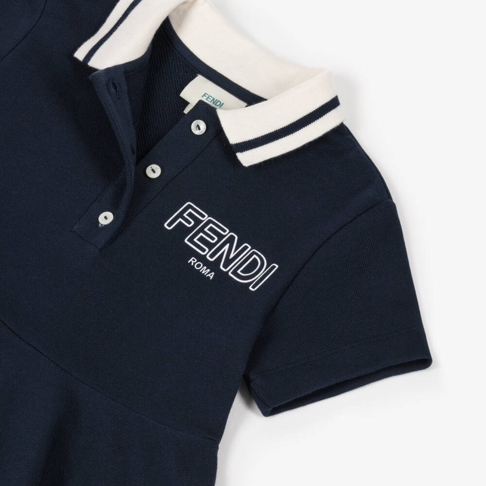 Fendi-Платье рубашка поло синее из хлопкового трикотажа для девочек | Childrensalon
