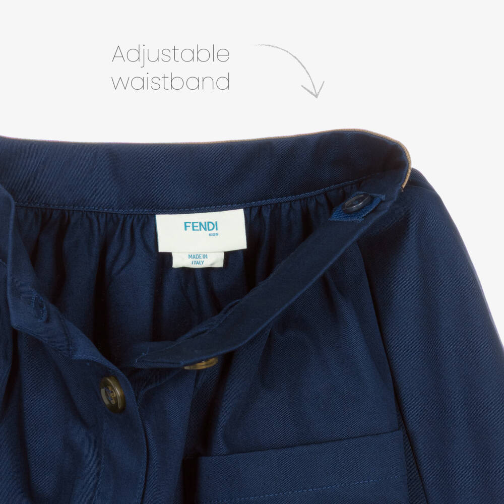 Fendi-Girls Navy Blue Cotton Twill Maxi Skirt with FF Trim | Childrensalon