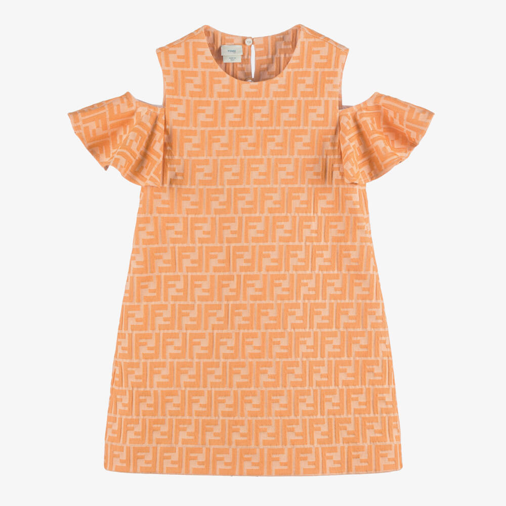 Fendi-Girls Orange FF Logo Jacquard Dress | Childrensalon