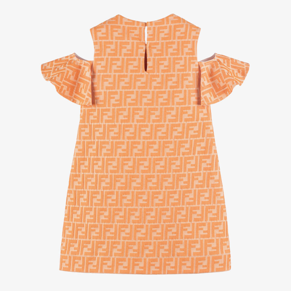 Fendi-Girls Orange FF Logo Jacquard Dress | Childrensalon