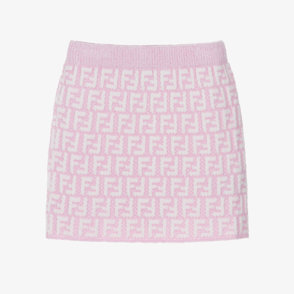 Fendi-Girls Orchid Pink Knitted FF Logo Skirt | Childrensalon
