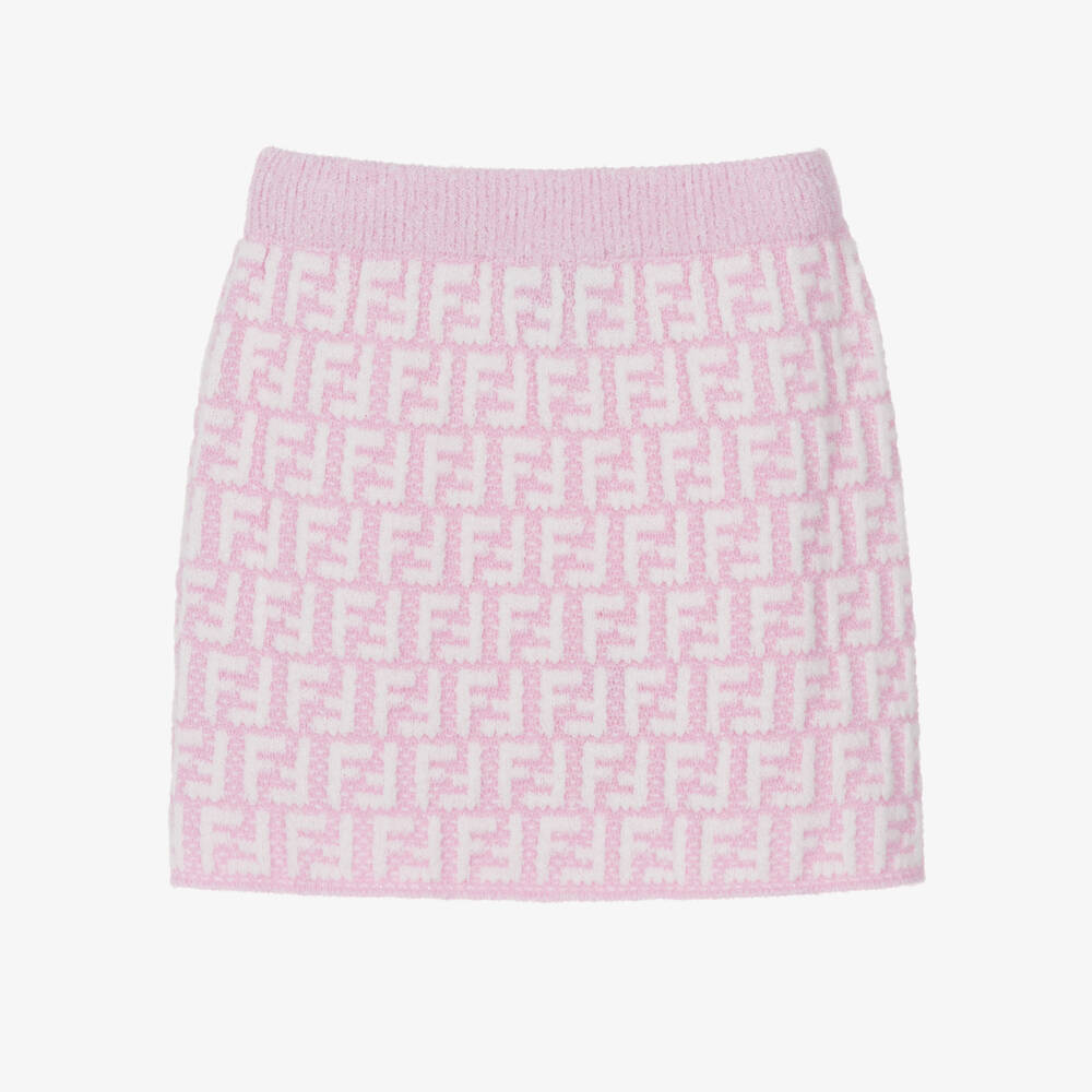 Fendi-Girls Orchid Pink Knitted FF Logo Skirt | Childrensalon