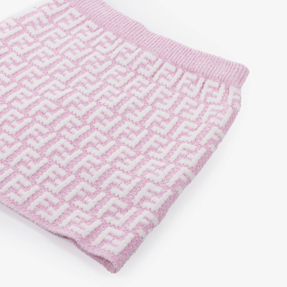 Fendi-Girls Orchid Pink Knitted FF Logo Skirt | Childrensalon