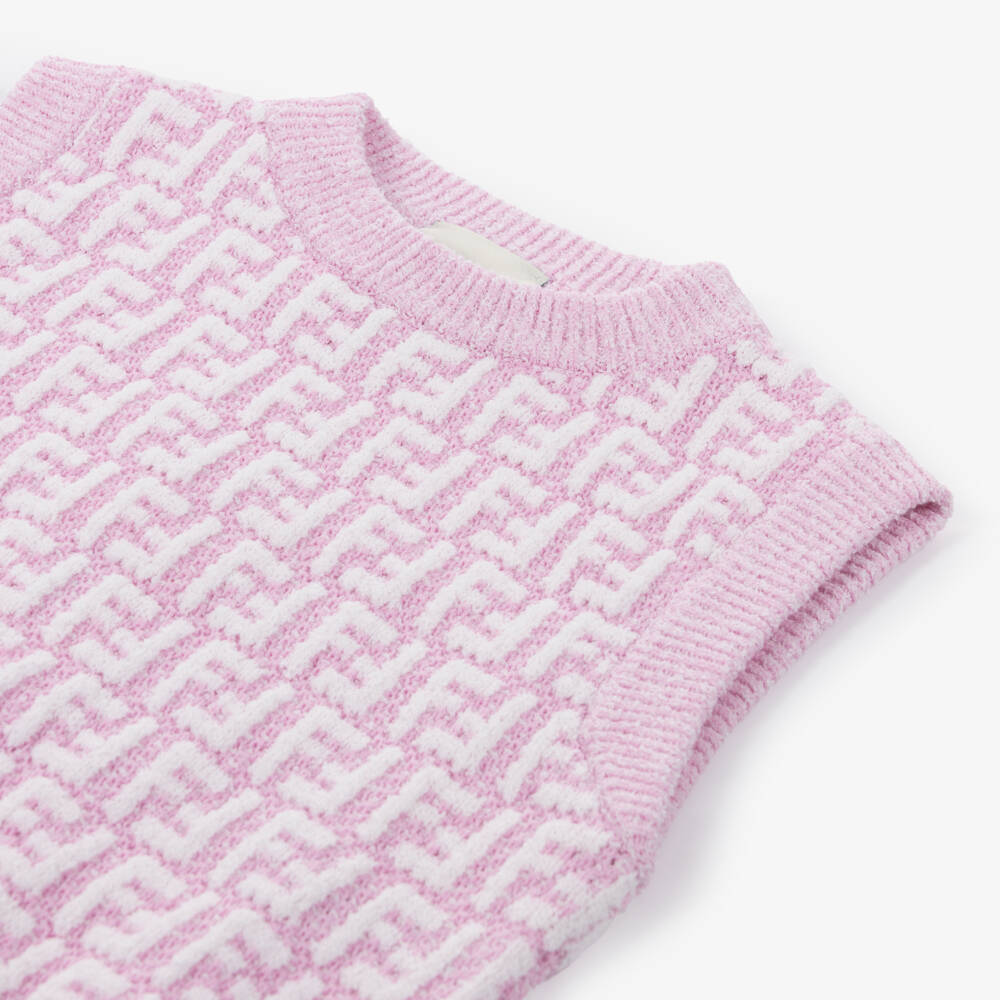 Fendi-Girls Orchid Pink Knitted FF Logo Slipover | Childrensalon