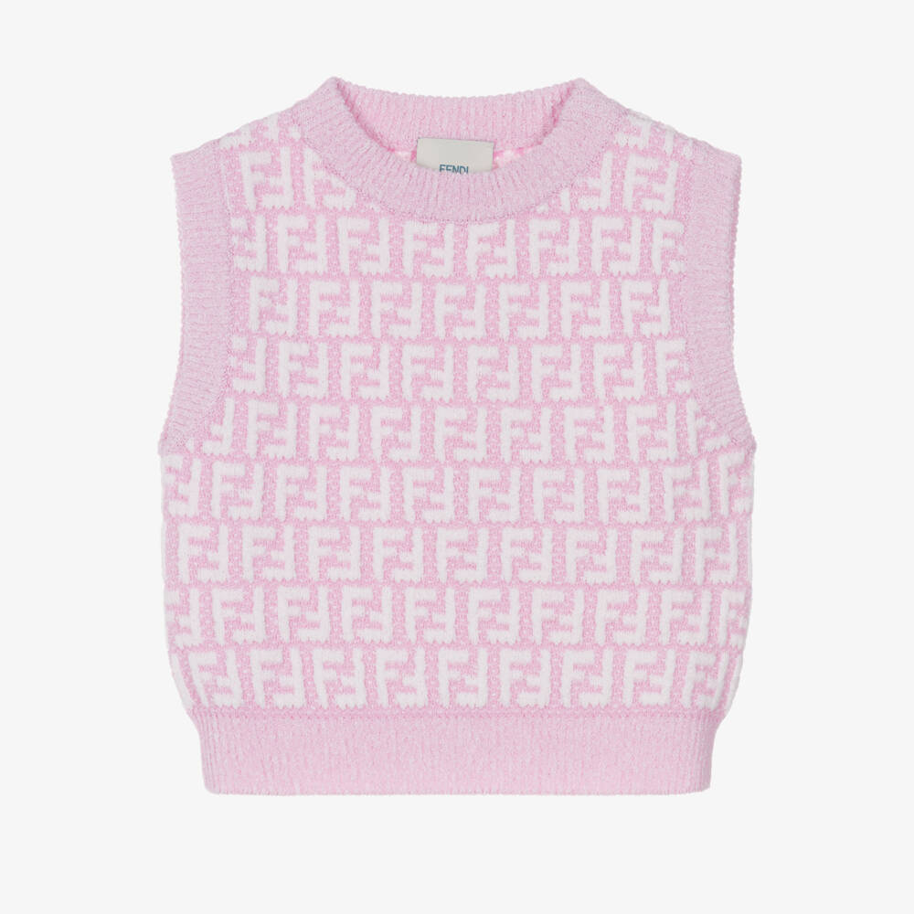 Fendi-Girls Orchid Pink Knitted FF Logo Slipover | Childrensalon