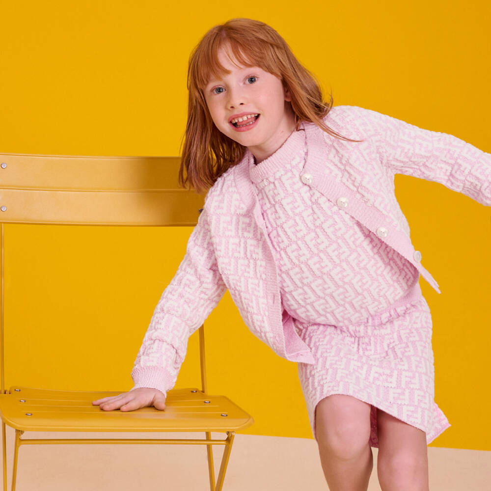 Fendi-Жилет вязаный розовый с логотипом FF для девочек | Childrensalon