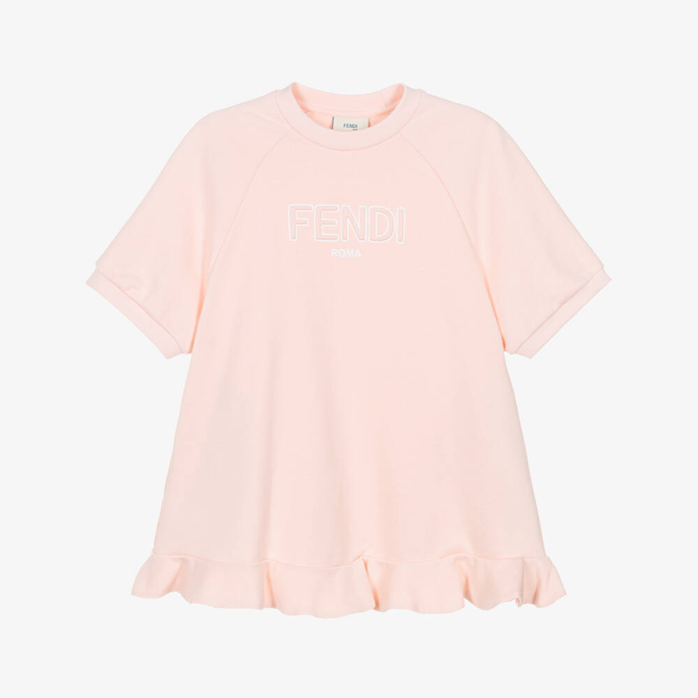 Fendi-Girls Pale Pink Cotton Fendi Roma Logo Dress | Childrensalon