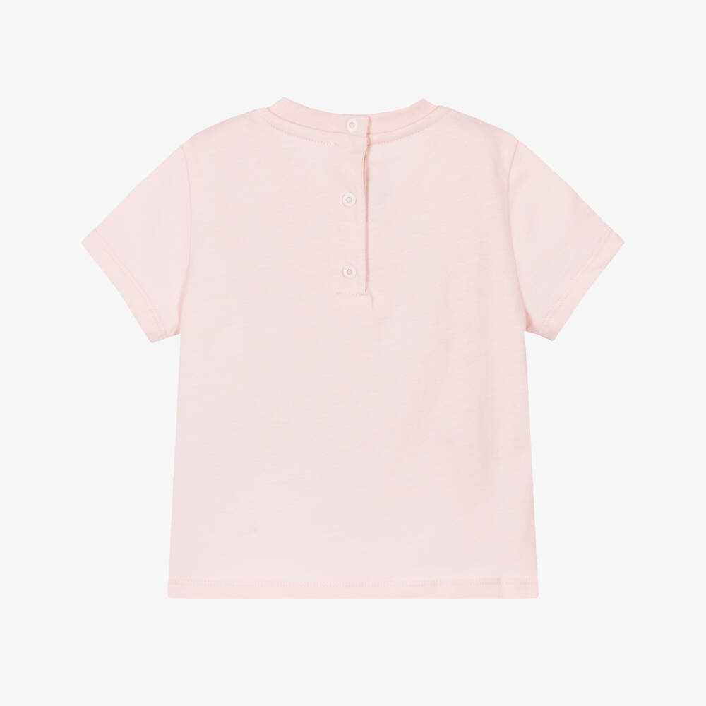 Fendi-Girls Pale Pink Cotton T-Shirt with Puffy Logo | Childrensalon