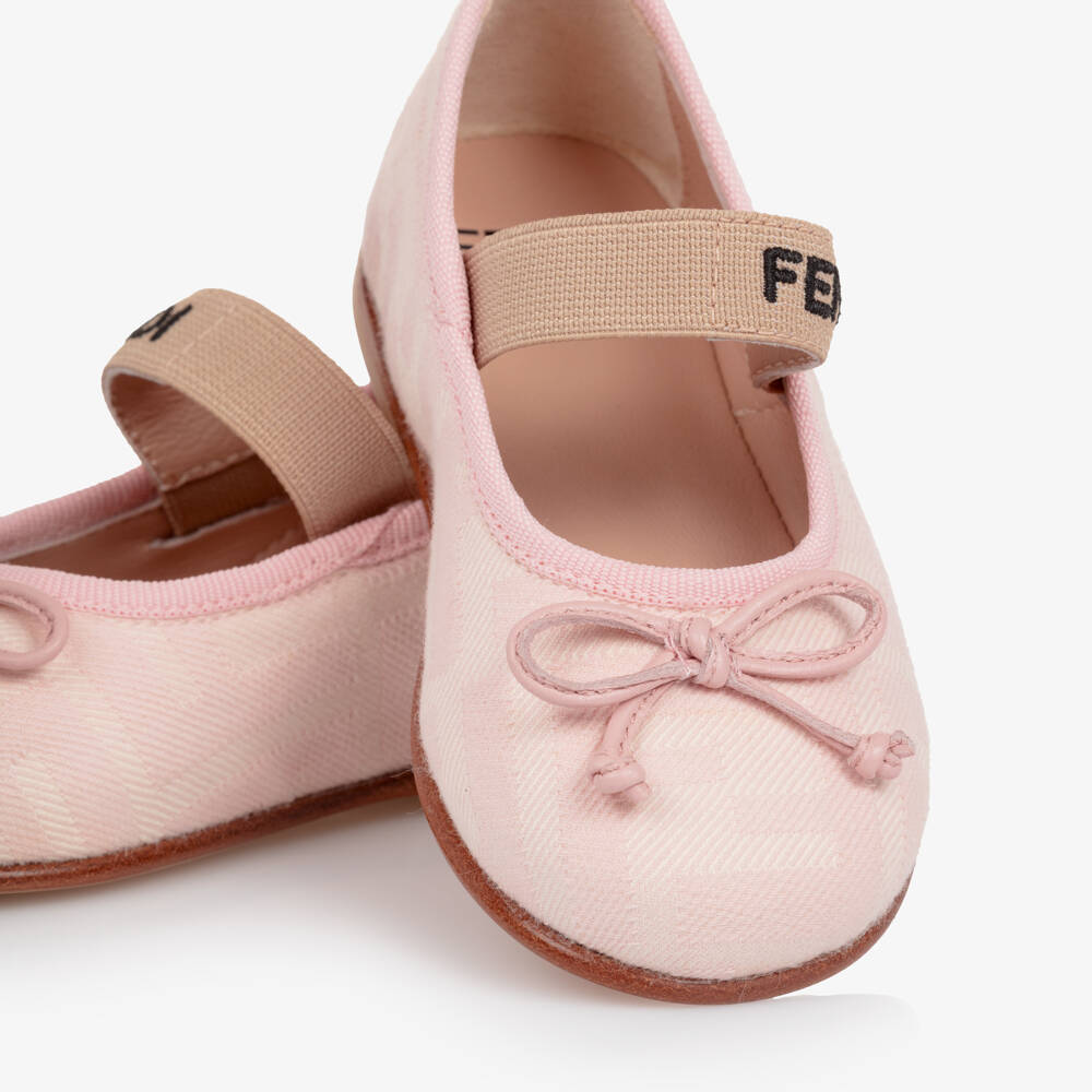 Fendi-Girls Pale Pink FF Logo Ballerina Pumps | Childrensalon