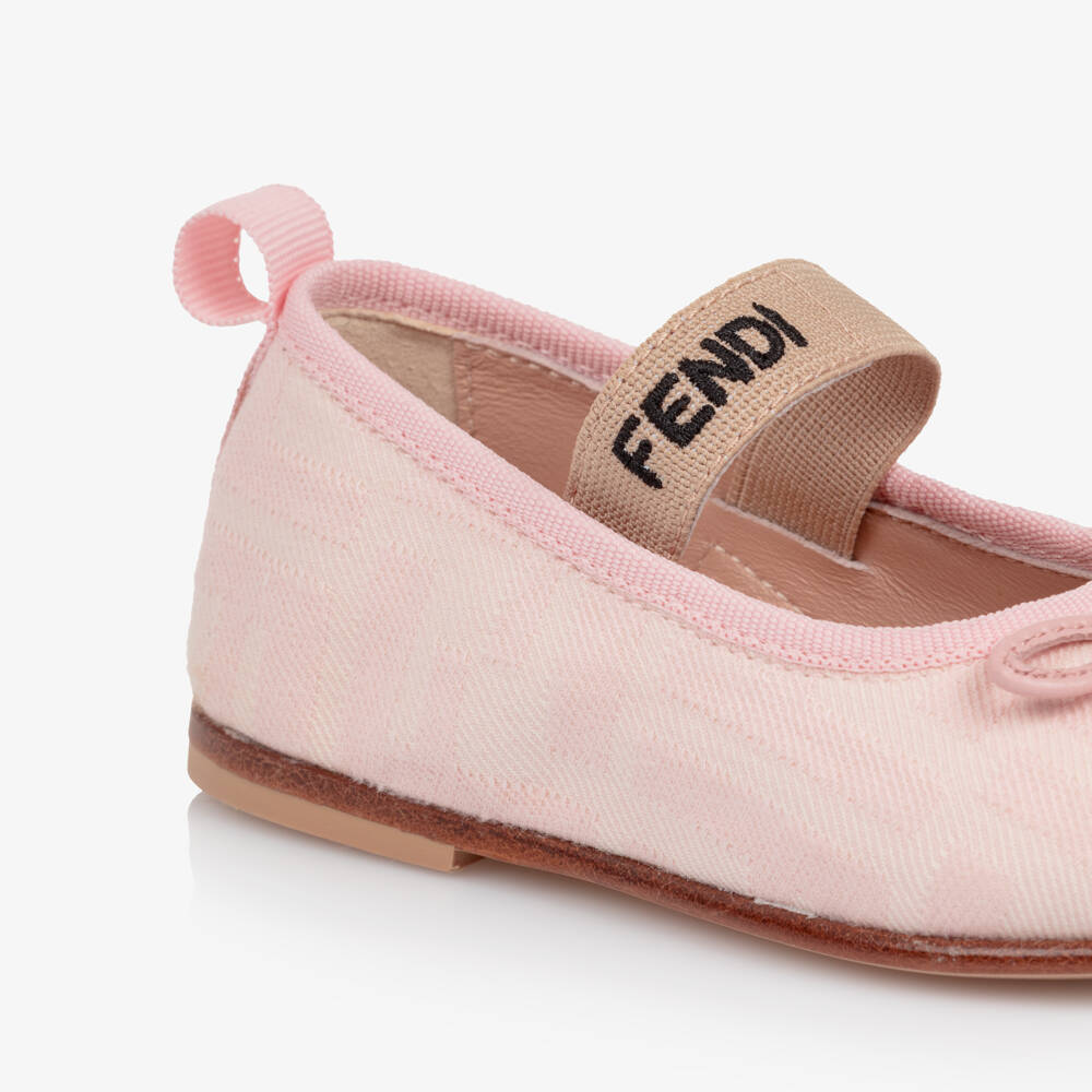 Fendi-Girls Pale Pink FF Logo Ballerina Pumps | Childrensalon