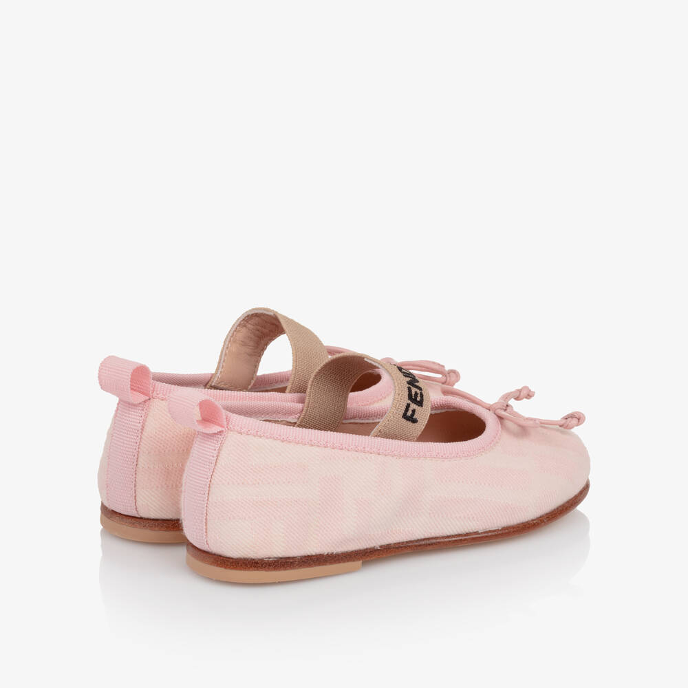 Fendi-Girls Pale Pink FF Logo Ballerina Pumps | Childrensalon