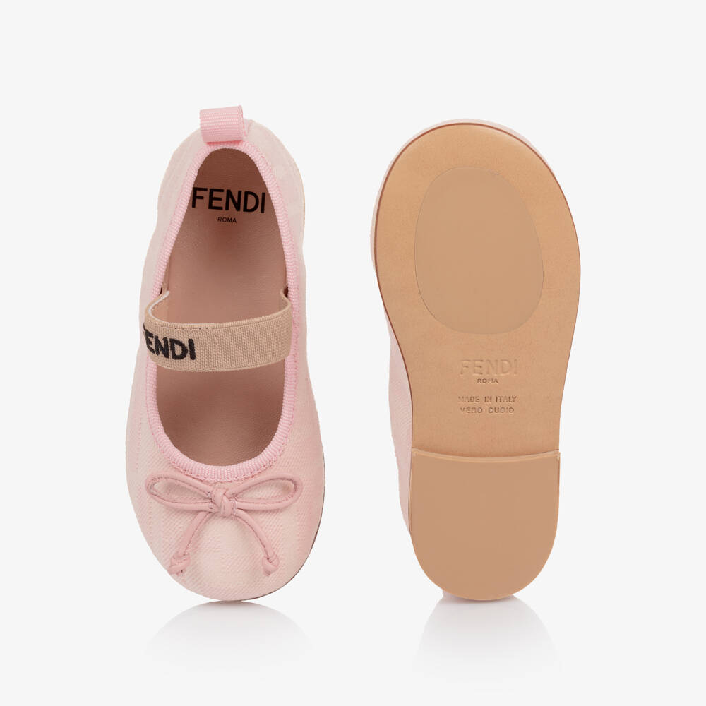 Fendi-Girls Pale Pink FF Logo Ballerina Pumps | Childrensalon
