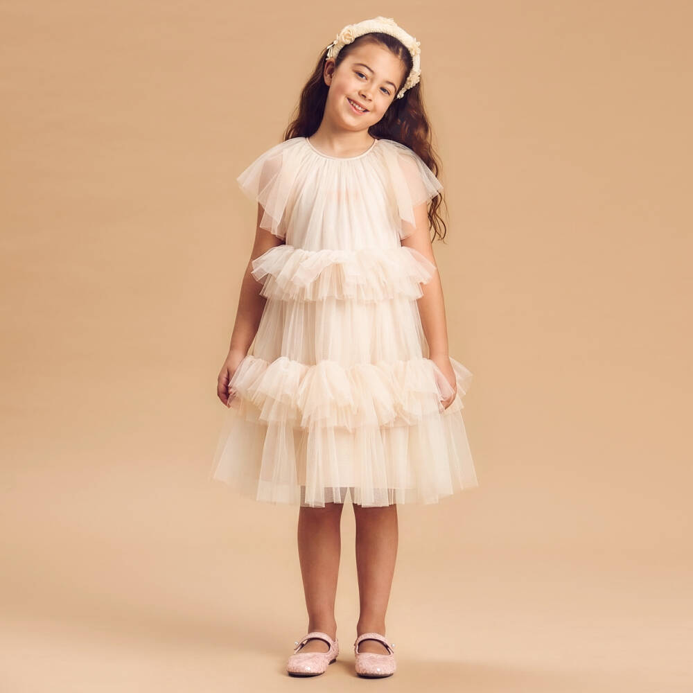 Fendi-Girls Pastel Peach Pink Tulle Dress | Childrensalon